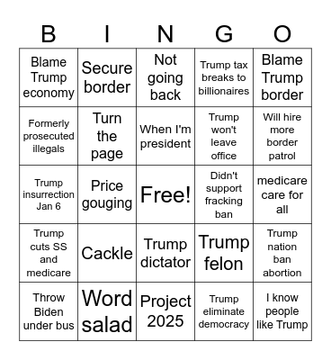Kamala Bingo Card