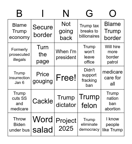 Kamala Bingo Card