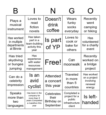 Binnie Human Bingo Card