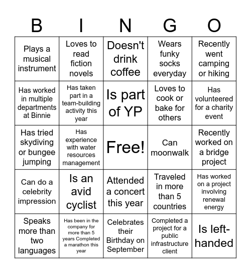 Binnie Human Bingo Card