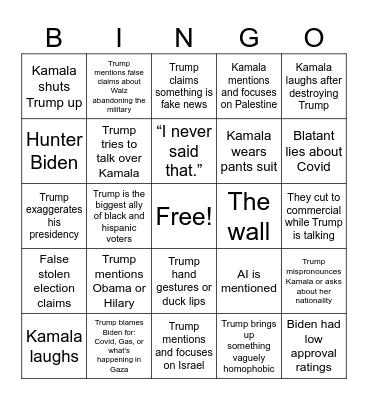Debate Bingo Card