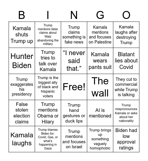 Debate Bingo Card