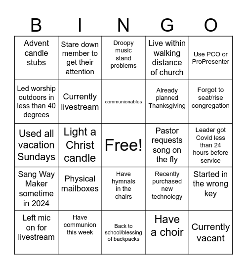 CRC Worship 4 Bingo Card