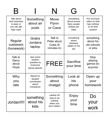 Things Eddie wu says every lesson Bingo Card