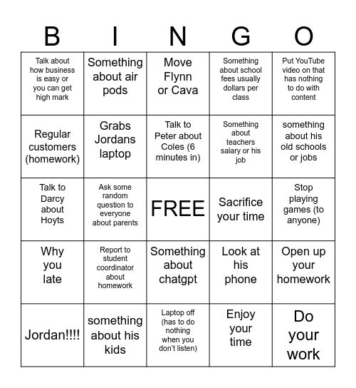 Things Eddie wu says every lesson Bingo Card