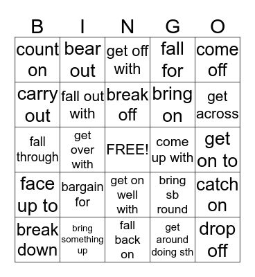 Phrasal Verb Bingo Card