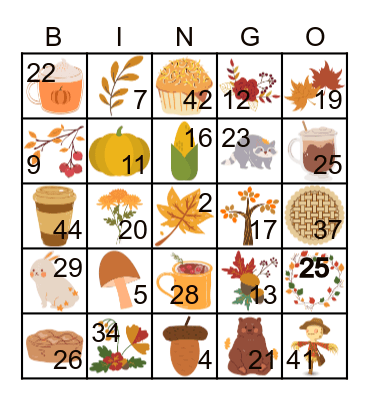 Fall Items Bingo Card