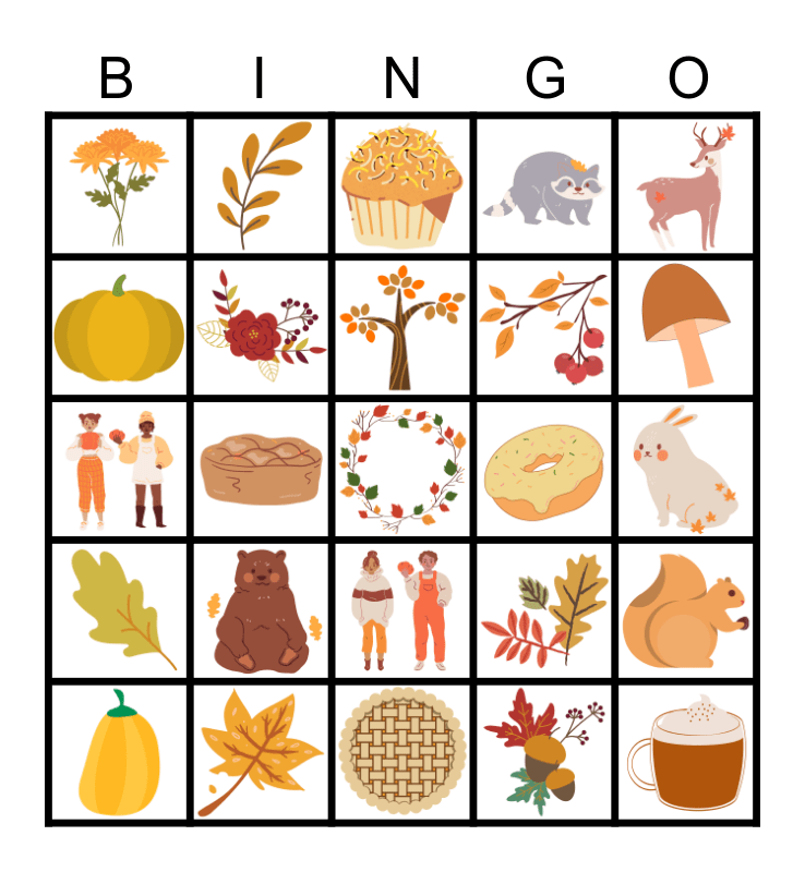 Fall items bingo card