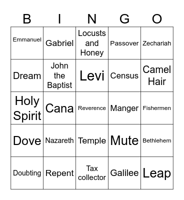 New Testament Bingo Card