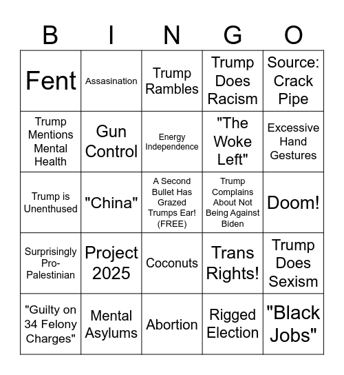 Harris v Trump Bingo Card