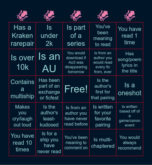 Give some love to a Kraken fic that... Bingo Card