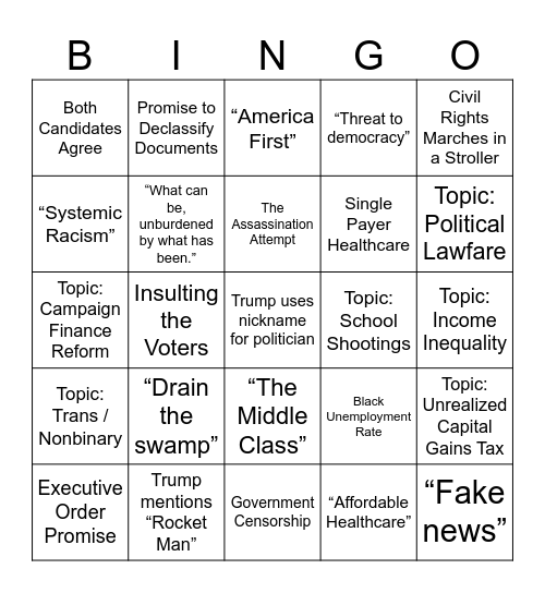 Presidential Debate Bingo Card