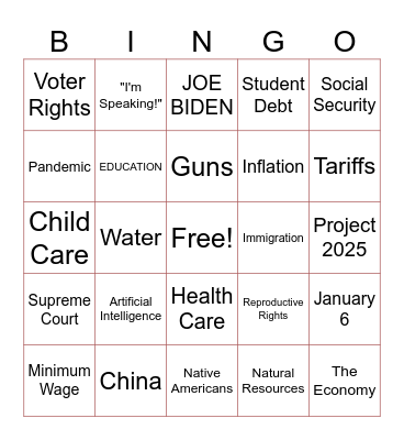 Presidential Debate Watch Party - GRIC Bingo Card