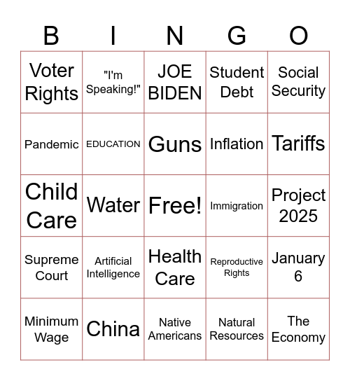 Presidential Debate Watch Party - GRIC Bingo Card