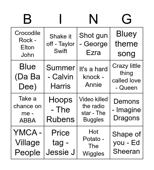 Music BINGO Card