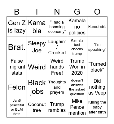 Debate Bingo Card