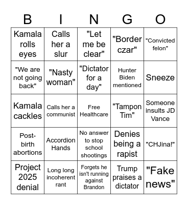 Debate Bingo Card