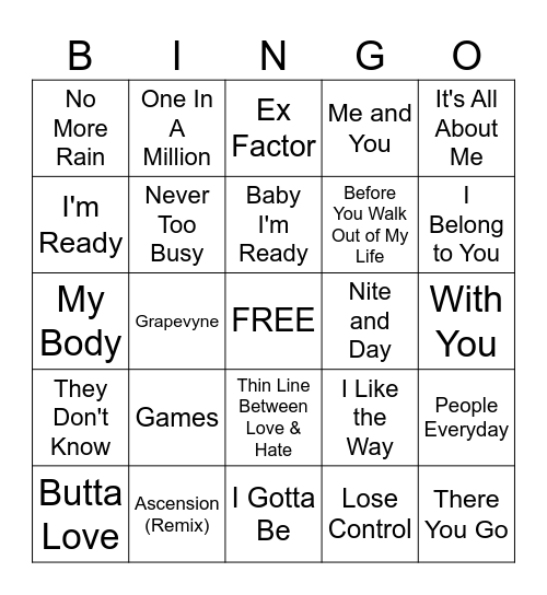 R&B Bingo Card