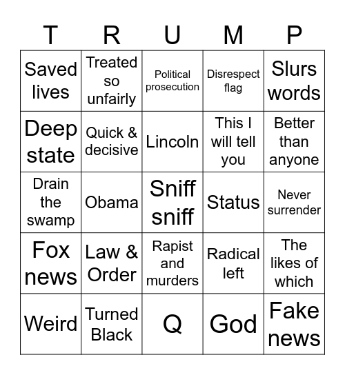 Stupid Trump Bingo Card