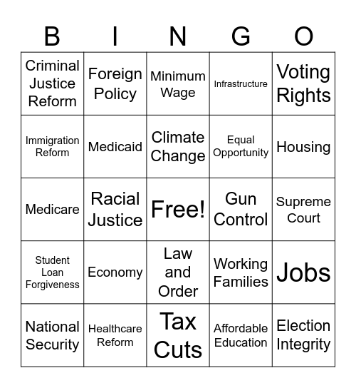 Debate Bingo Card