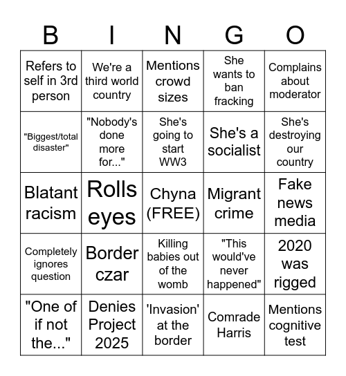 Trump Bingo Card