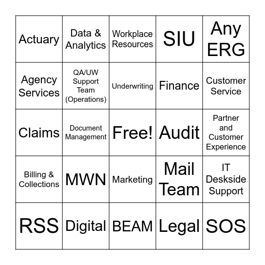 Markel Bingo Card