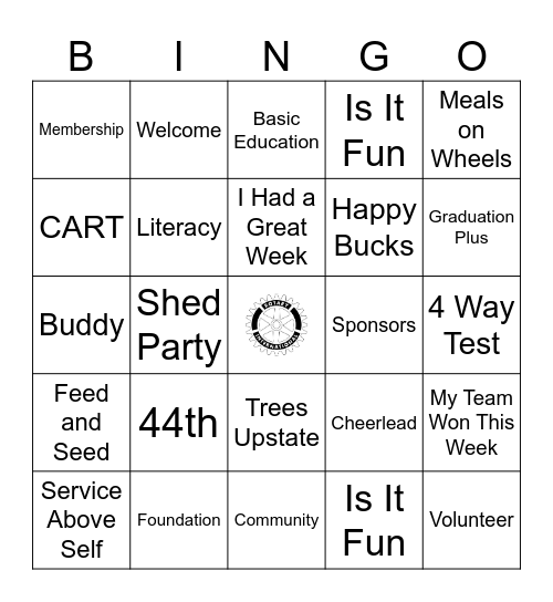 Rotary Club of the Reedy River Greenville Bingo Card