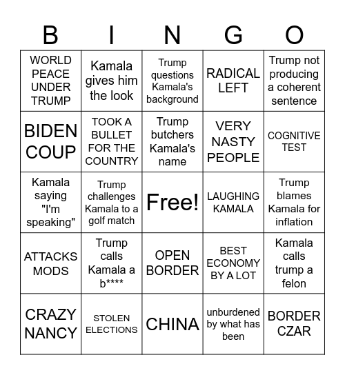 Debate Bingo Card