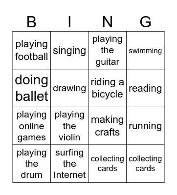 Hobbies Bingo Card