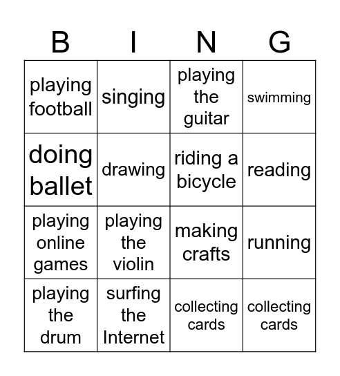 Hobbies Bingo Card