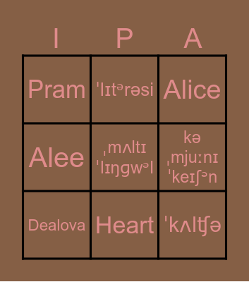 IPA Bingo Card