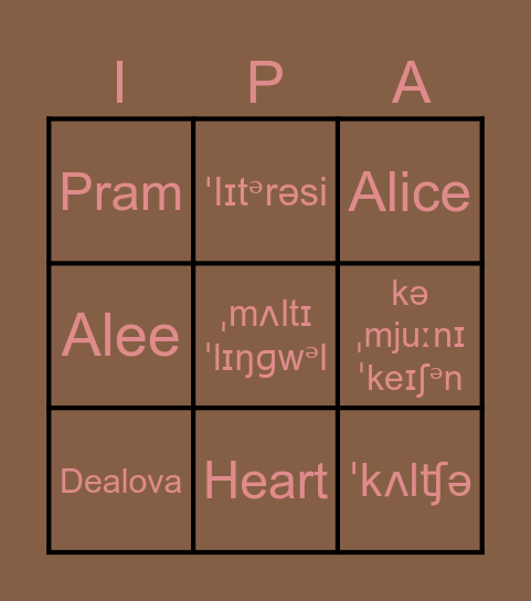 IPA Bingo Card