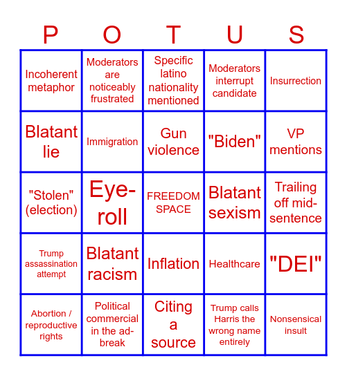 Presidential Showdown 2024 (The Sequel) Bingo Card