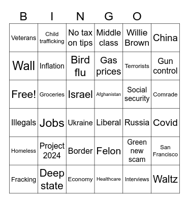 Debate 2024 Bingo Card