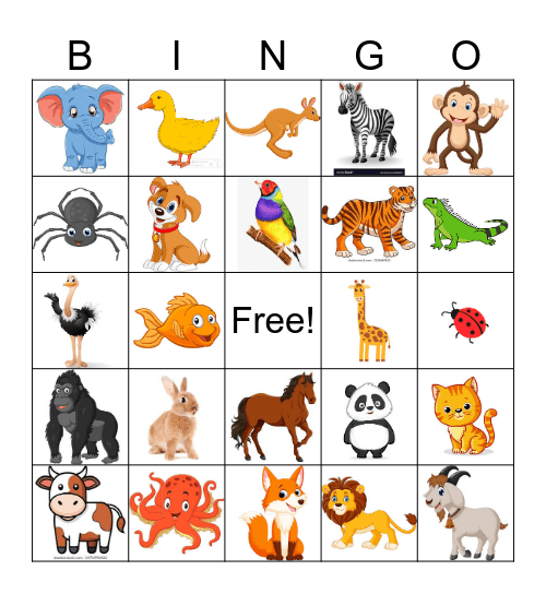 ANIMALS Bingo Card