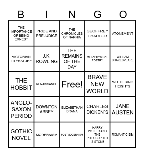 LITERARY PERIODS & MORE Bingo Card