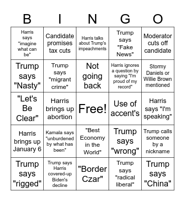 2024 Presidential Debate Bingo Card