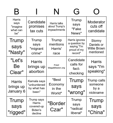 2024 Presidential Debate Bingo Card