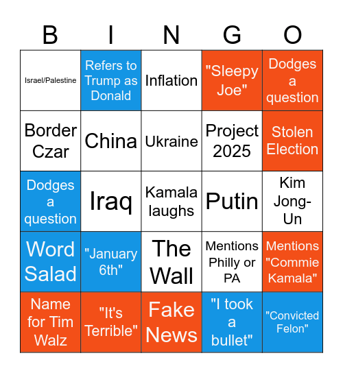 Harris - Trump Debate 2024 Bingo Card