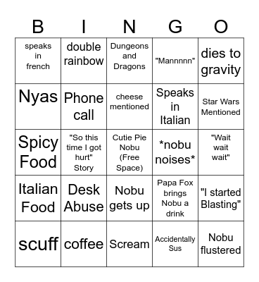 Nobu Bingo Card