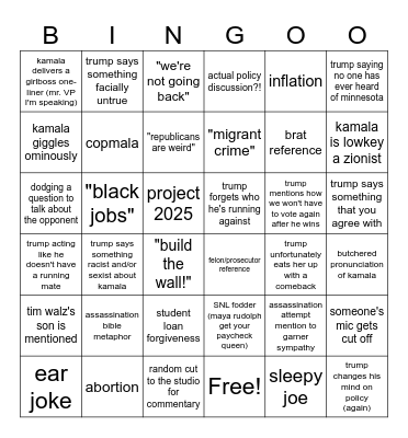 DEBATE BINGO!! Bingo Card