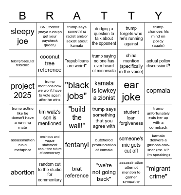 DEBATE BINGO!! Bingo Card