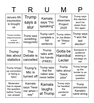 2024 Presidential Debate BINGO Card