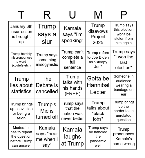 2024 Presidential Debate BINGO Card