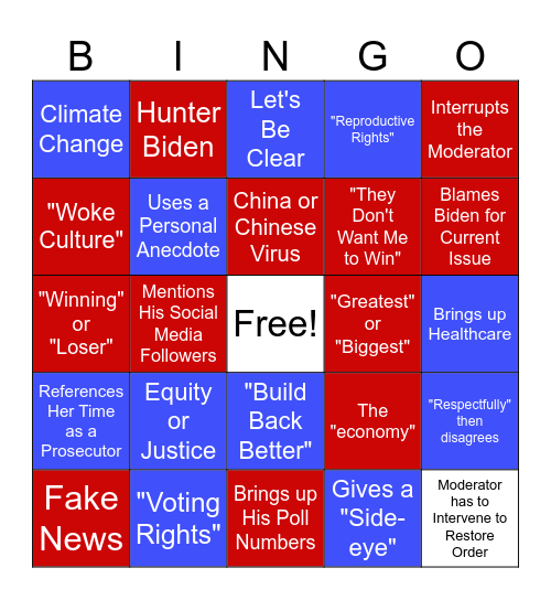 Presidential Debate Bingo Card