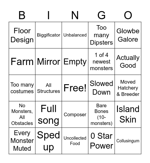 Msm Random island Bingo Card