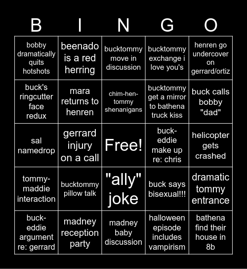 911 S8 - Season Bingo Card