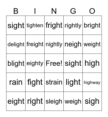 igh and eigh Bingo Card