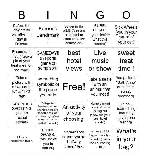 Travel Card! Bingo Card