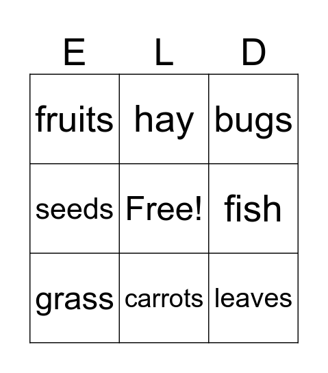 What Animals Eat? Bingo Card